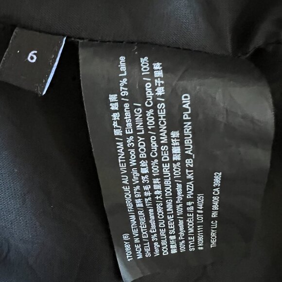 Theory Piazza Wool Blend Double Breasted Plaid Blazer/Jacket Size 6 - Picture 15 of 16